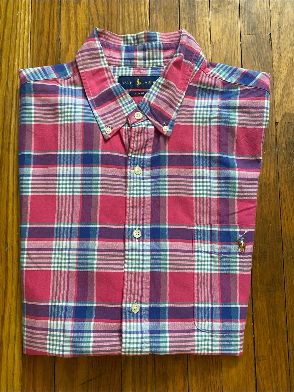 Ralph Lauren Pink and Blue Plaid Button-Down Shirt